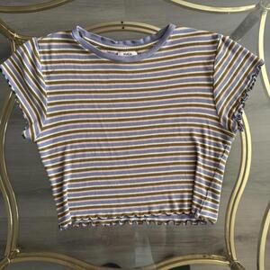 RVCA multicoloured striped crop top with ruffle details. Size M